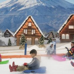 La gente monta en trineo sobre nieve artificial en Trans Snow World Bintaro, un parque de nieve cubierto con temática japonesa, en Bintaro, Indonesia. | Foto:Yasuyoshi Chiba / AFP