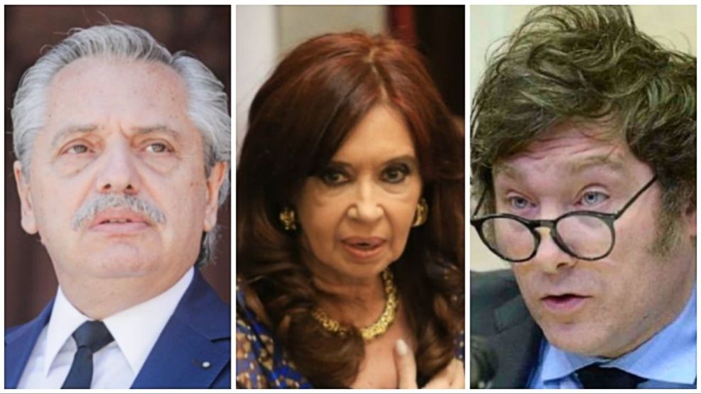 Alberto Fernández, Cristina Kirchner y Javier Milei.