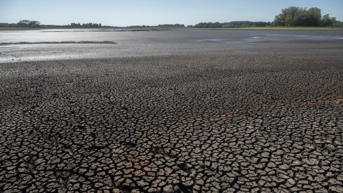 Picture of the dried Canelón Grande reservoir just north of Canelones, in southern Uruguay, taken on March 14, 2023, as the country went through a severe drought. 