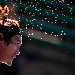 Aerosol de sudor de Zhang Zhizhen de China durante su partido individual masculino contra Frances Tiafoe de EE. UU. en el torneo de tenis Kooyong Classic en Melbourne. Foto de William WEST / AFP | Foto:AFP