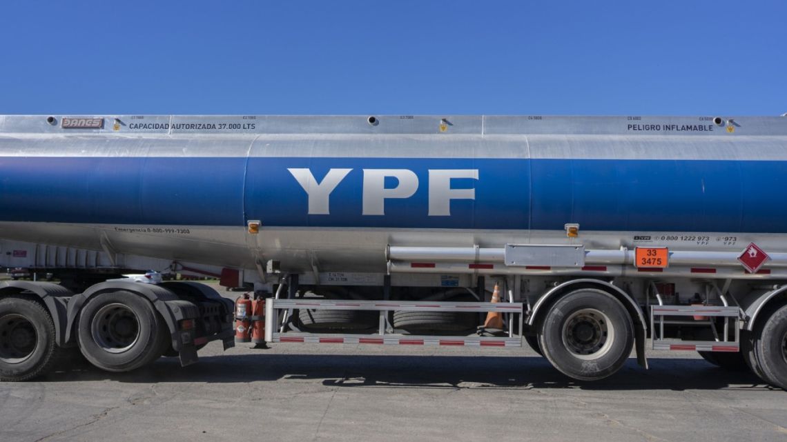 A YPF tanker truck near Puerto General San Martín, Argentina in April 2022.