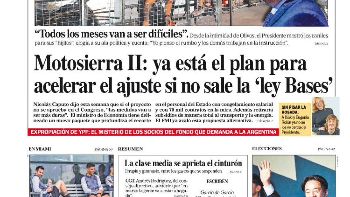 La Tapa Del Diario PERFIL Del Domingo 14 De Enero De 2024 | Perfil