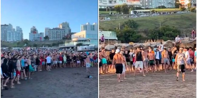 Jugaban al fútbol en la playa frente a una multitud y por plata: terminaron a las piñas