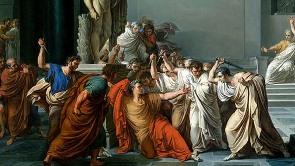 La muerte de Julio César en el Senado romano, pintada por el artista italiano Vincezo Camuccini