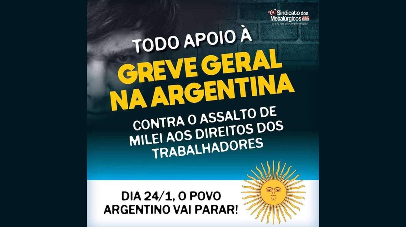 Afiches de los apoyos internacionales al Paro del 24 de enero contra el DNU y ajuste del gobierno de Milei.