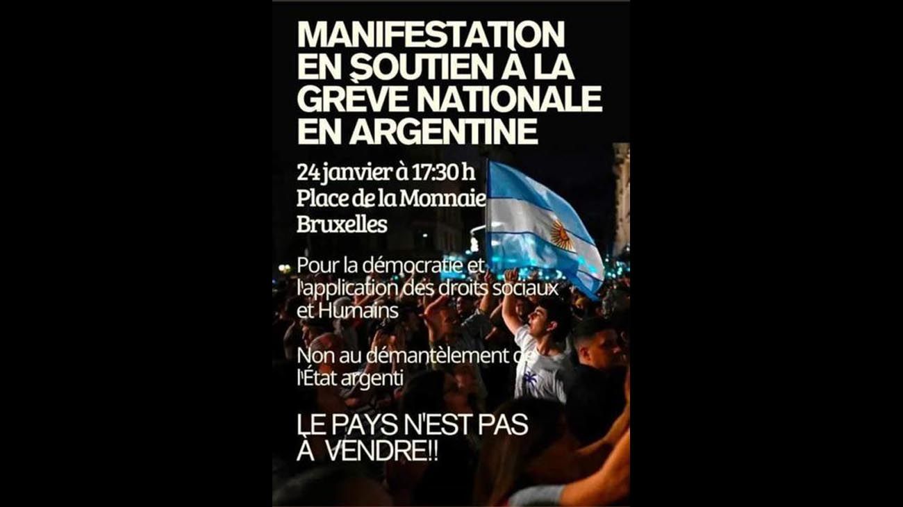 Afiches de los apoyos internacionales al Paro del 24 de enero contra el DNU y ajuste del gobierno de Milei.