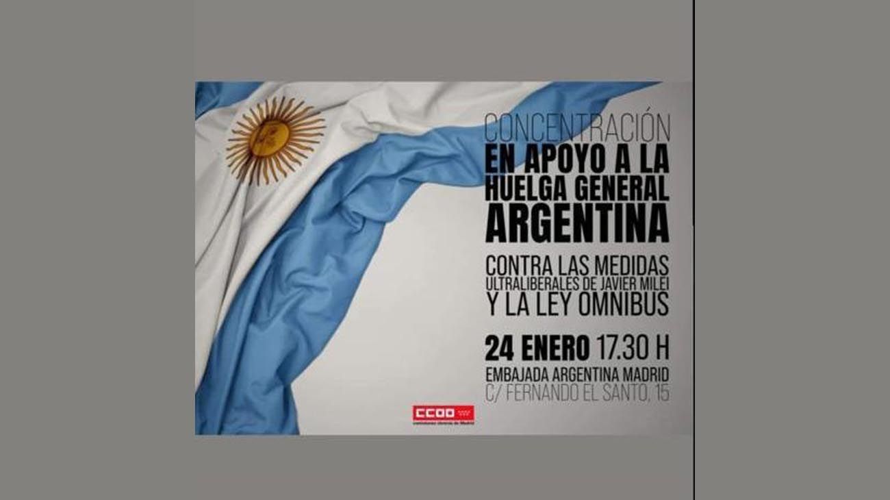 Afiches de los apoyos internacionales al Paro del 24 de enero contra el DNU y ajuste del gobierno de Milei.