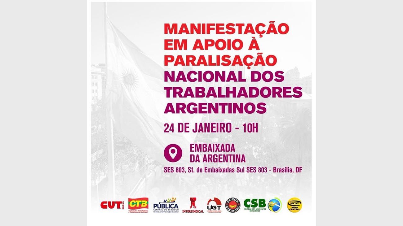 Afiches de los apoyos internacionales al Paro del 24 de enero contra el DNU y ajuste del gobierno de Milei.