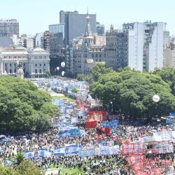 Vista de la Plaza del Congreso donde distintas organizaciones se manifiestan en el marco del paro nacional contra el DNU y la ley de bases del presidente Javier Milei. | Foto:Télam