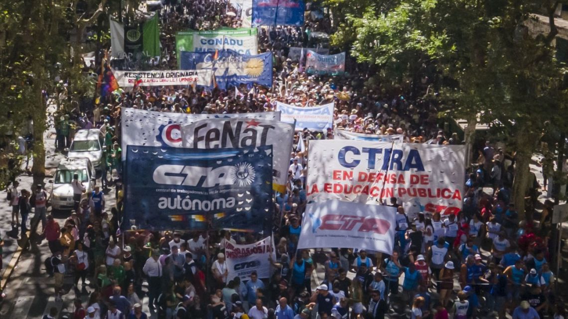 Protesters during a strike against policies of Javier Milei in Buenos Aires on January 24.