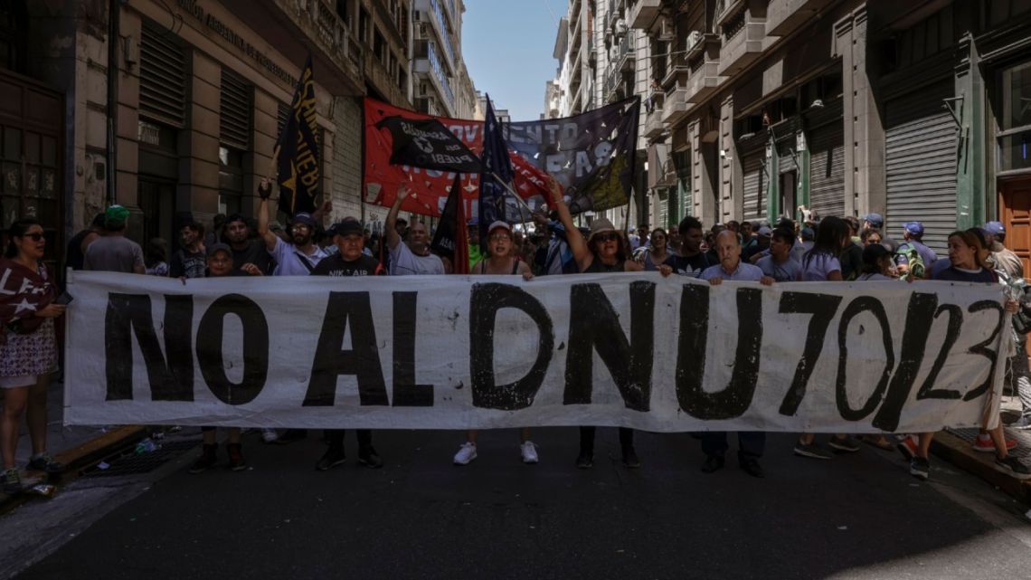 Argentines protest against President Javier Milei’s economic reforms on January 24.