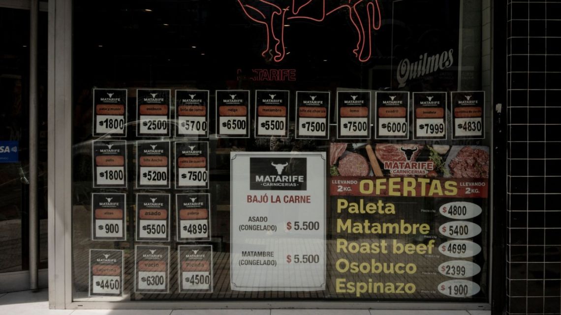 Prices of meat displayed at a butcher shop in Buenos Aires, on Wednesday, January 10, 2024.