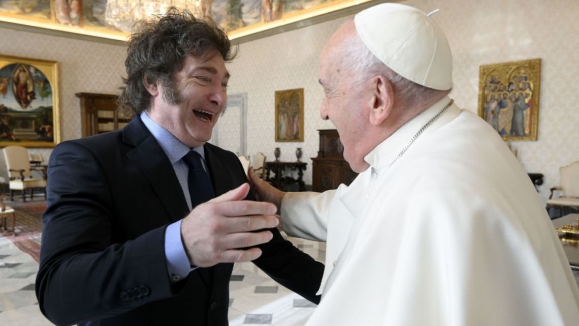 Pope Francis meets Javier Milei in Vatican City, on February 12, 2024.
