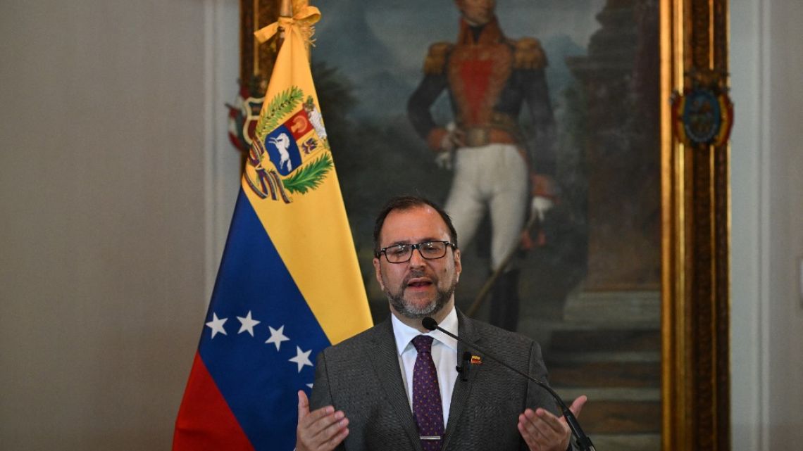 Venezuelan Foreign Minister Yvan Gil speaks during a press conference in response on February 15, 2024.