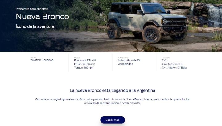 Ya figura el nuevo Bronco en el sitio web de Ford