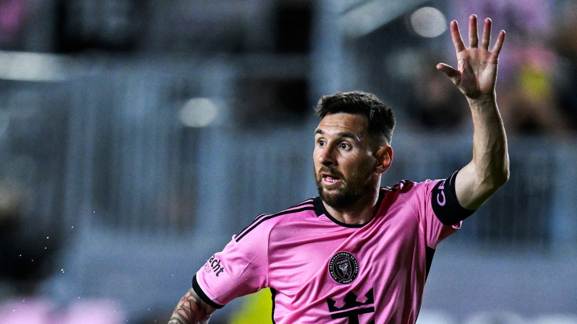Inter Miami's Argentine forward #10 Lionel Messi plays during the international friendly match between Inter Miami and Newell's Old Boys at DRV PNK Stadium in Fort Lauderdale, Florida on February 15, 2024. 