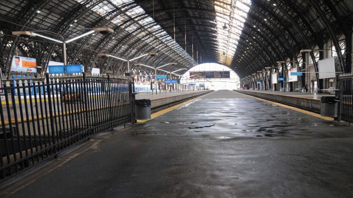 An empty train station in Buenos Aires as railway workers carry out a one-day strike.