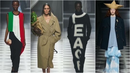 Adrián Appiolaza en Moschino: Mujeres haciendo compras, barquitos de papel y comunicados