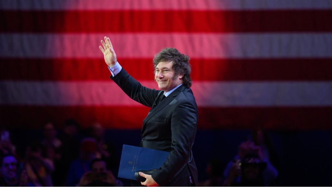 President Javier Milei arrives to speak during the annual Conservative Political Action Conference (CPAC) meeting on February 24, 2024, in National Harbor, Maryland.