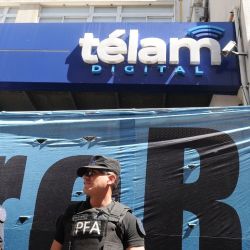 Workers demonstrated outside the offices of the Télam state news agency in Buenos Aires on Monday after President Javier Milei's government suspended the agency's activities overnight and told workers they were excused for work for the next seven days.