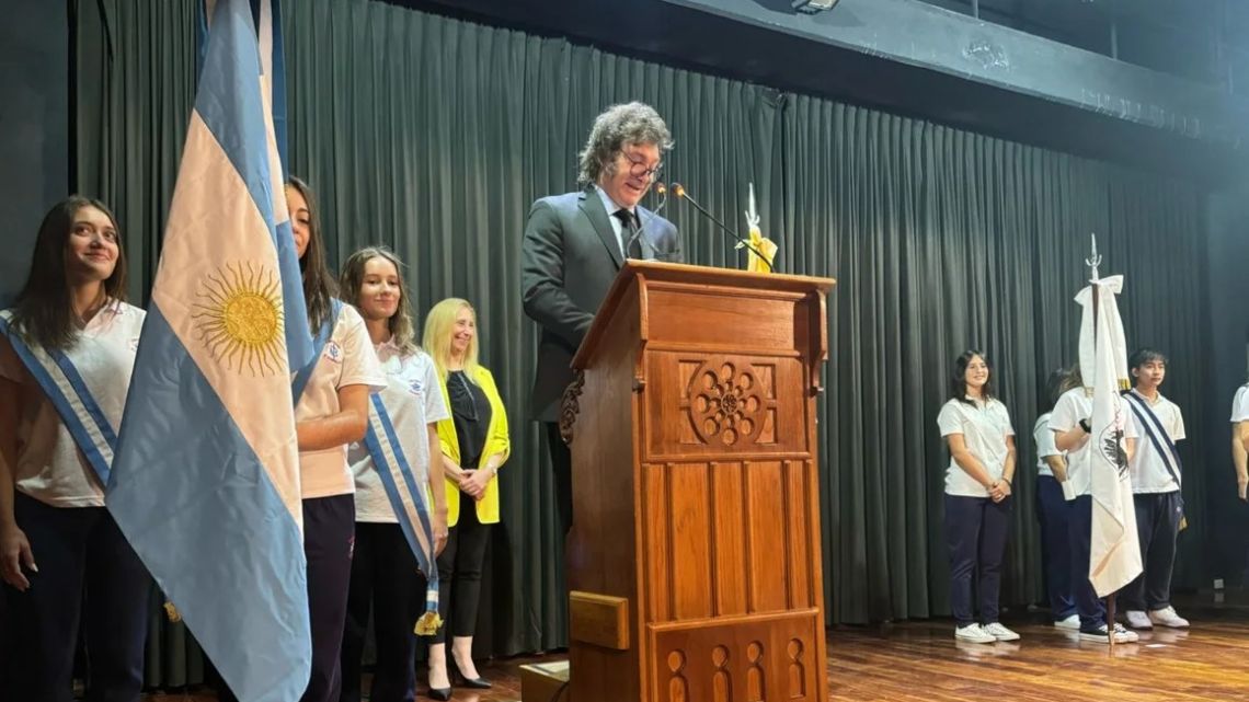 President Javier Milei inaugurates the start of the school year at Cardenal Copello Institute, the primary school he attended