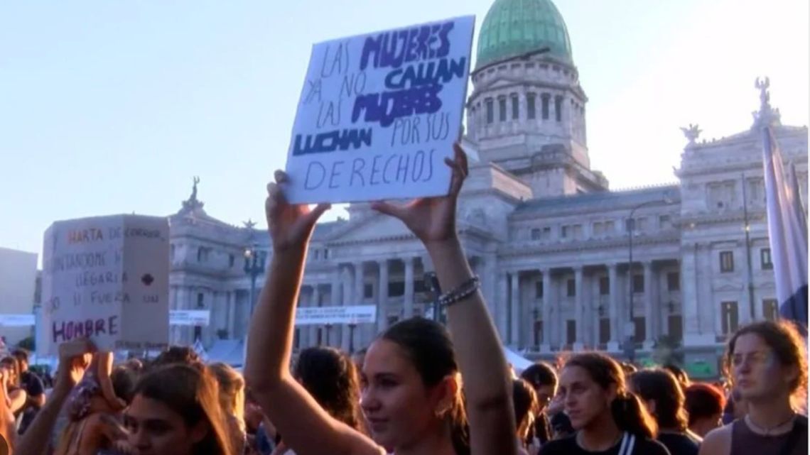 Women take to the streets of Buenos Aires to mark International Women's Day.
