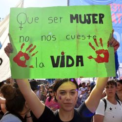 Demonstrators march to mark the International Women's Day in Buenos Aires, on March 8, 2024. 