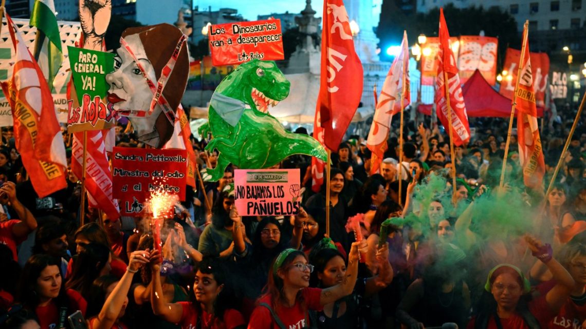 Demonstrators take to the streets to mark International Women's Day in Buenos Aires.