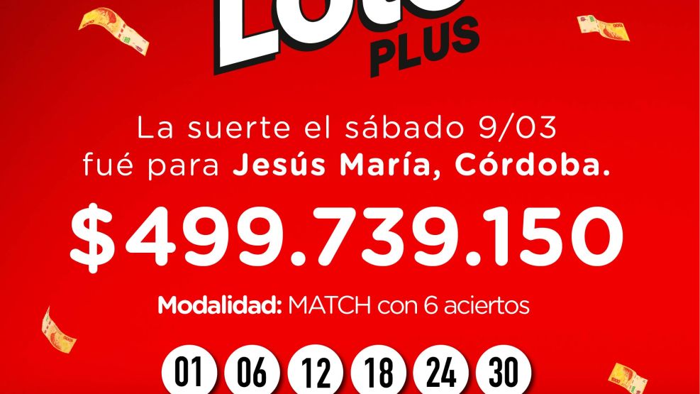 Una persona de Jesús María, Córdoba se consagró ganadora del Loto Plus. 
