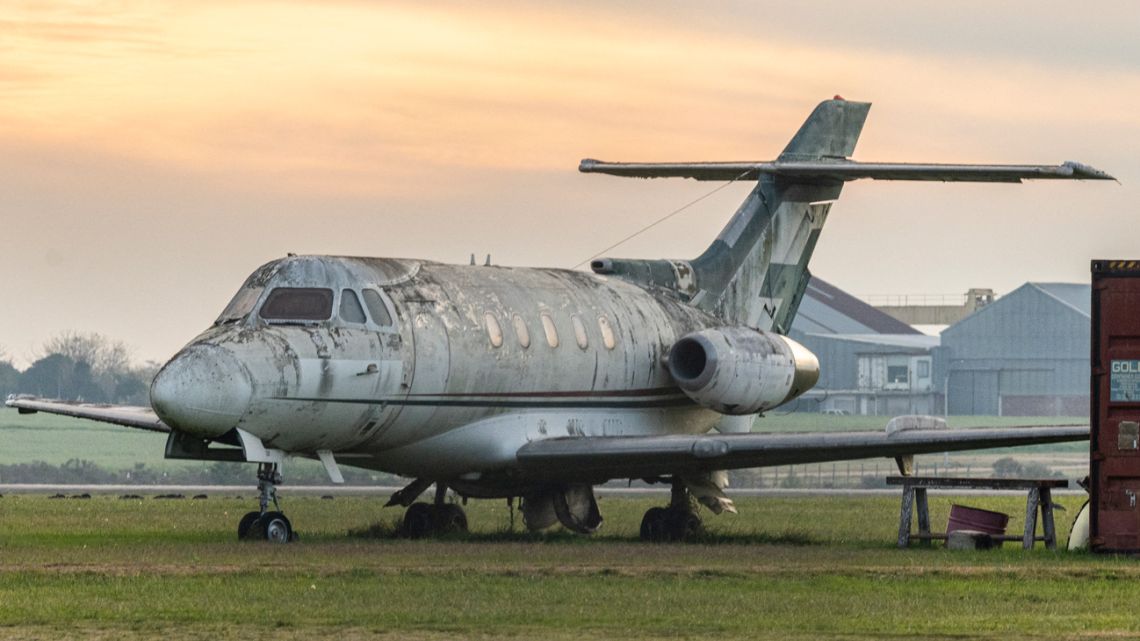 A Hawker Siddeley HS-125 model 400B aircraft is seen at the Angel S. Adami international airport in Melilla, department of Montevideo, Uruguay, on June 19, 2023. 