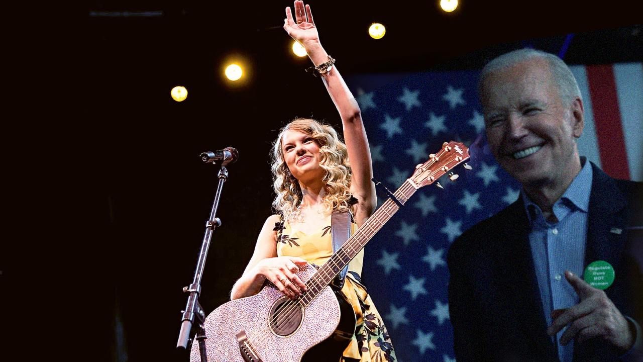Taylor Swift y un Joe Biden sonriente.  | Foto:Fotomontaje