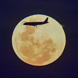 En la imagen se muestra un avión volando junto a la luna llena creciente, también conocida como "luna de gusano", en Singapur. | Foto:ROSLAN RAHMAN / AFP