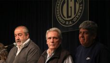 Los cotitulares de la CGT, Héctor Daer, Carlos Acuña y Pablo Moyano