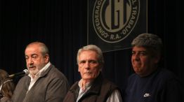 Los cotitulares de la CGT, Héctor Daer, Carlos Acuña y Pablo Moyano