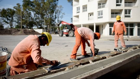 Construction workers at a site in Buenos Aires City.