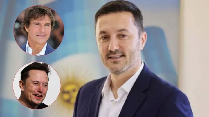 Luis Petri, ministro de defensa de Javier Milei; Tom Cruise (cir.sup.) y Elon Musk (cir.inf.).