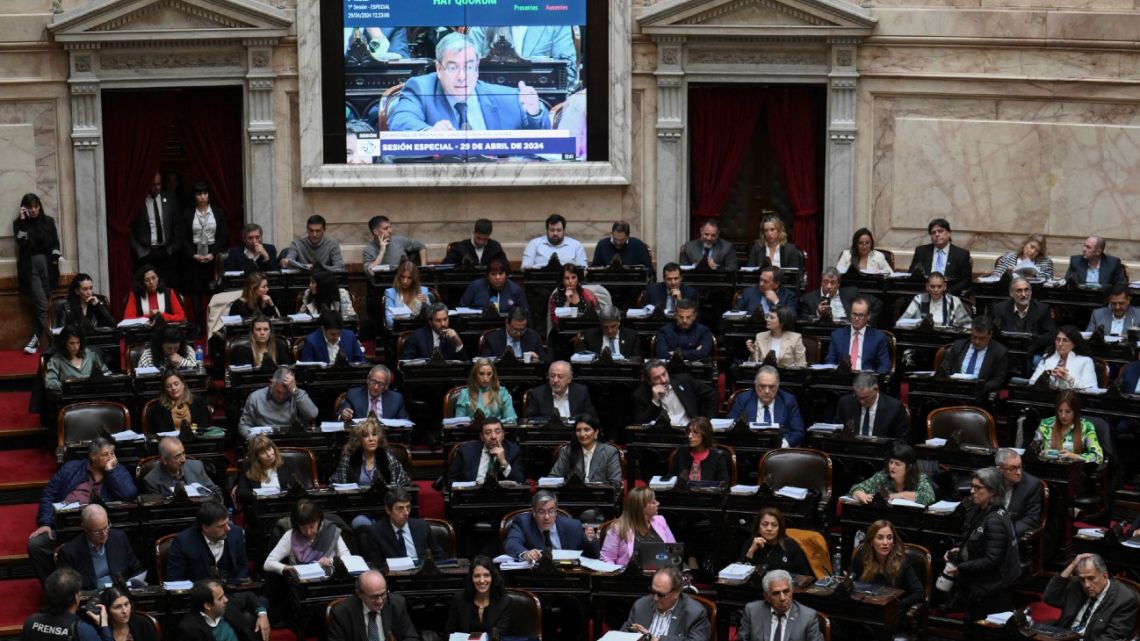 Deputy Germán Martínez speaks during a session at the National Congress in Buenos Aires on April 29, 2024. 