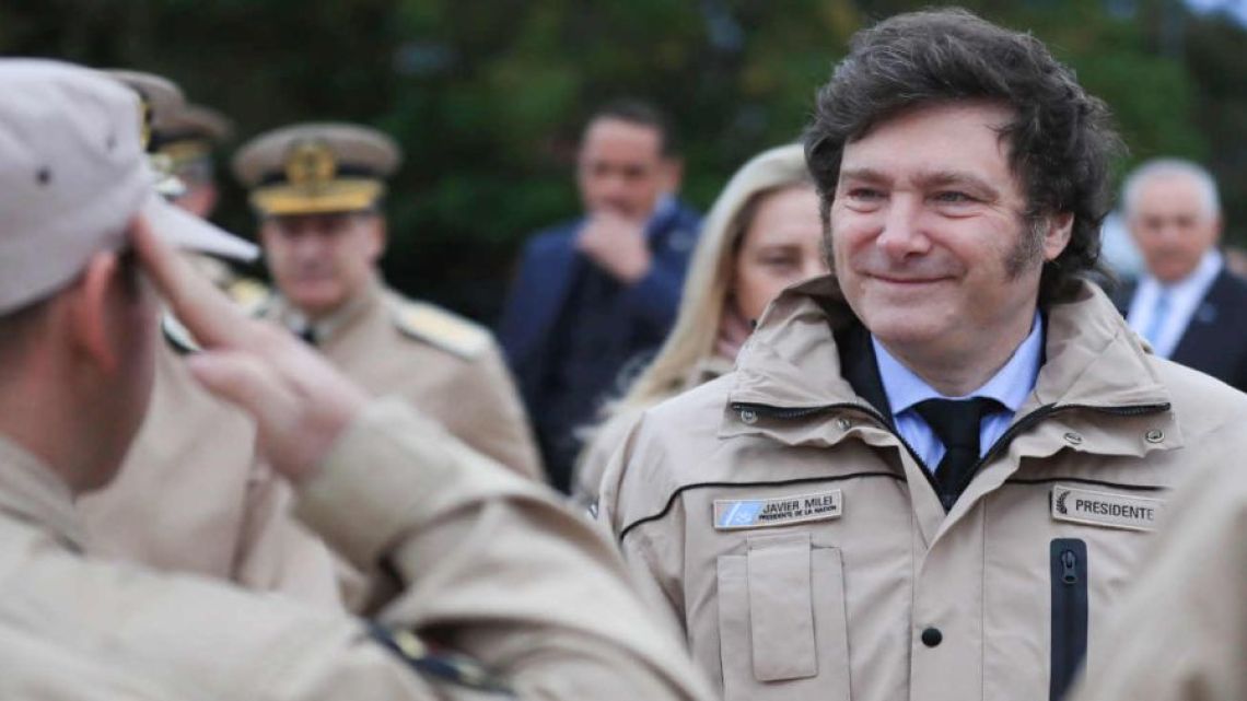 President Javier Milei visits the port of Buenos Aires City as he oversees the arrival of a US ship.