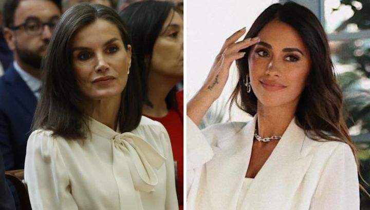 La coincidencia fashion entre Letizia Ortiz y Antonela Roccuzzo: traje sastrero y transparencias