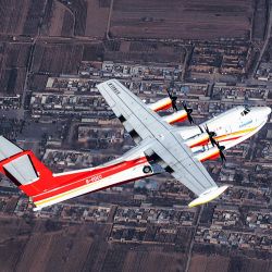 Imagen aérea del gran avión anfibio AG600 de China en un vuelo de prueba. El gran avión anfibio AG600 de China, desarrollado de forma independiente, ha completado recientemente su primer vuelo de prueba nocturno, según informó el desarrollador de la aeronave. | Foto:Xinhua/Corporación de la Industria de Aviación de China