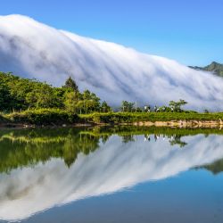 Imagen de nubes descendiendo por la montaña Jinfo, en Chongqing, en el suroeste de China. | Foto:Xinhua/Qu Mingbin