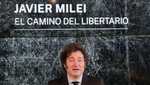 El presidente Javier Milei durante la presentación del libro"El Camino del Libertario" en Madrid.