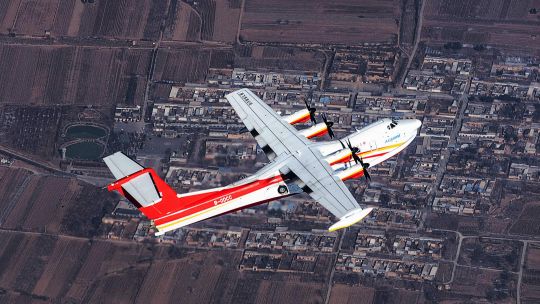 Fotogaleria Imagen aérea del gran avión anfibio AG600 de China en un vuelo de prueba. El gran avión anfibio AG600 de China, desarrollado de forma independiente