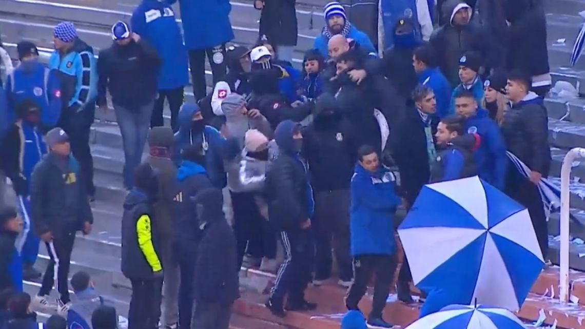 Crowd disturbances force suspension of a top-flight match between Godoy Cruz and San Lorenzo.