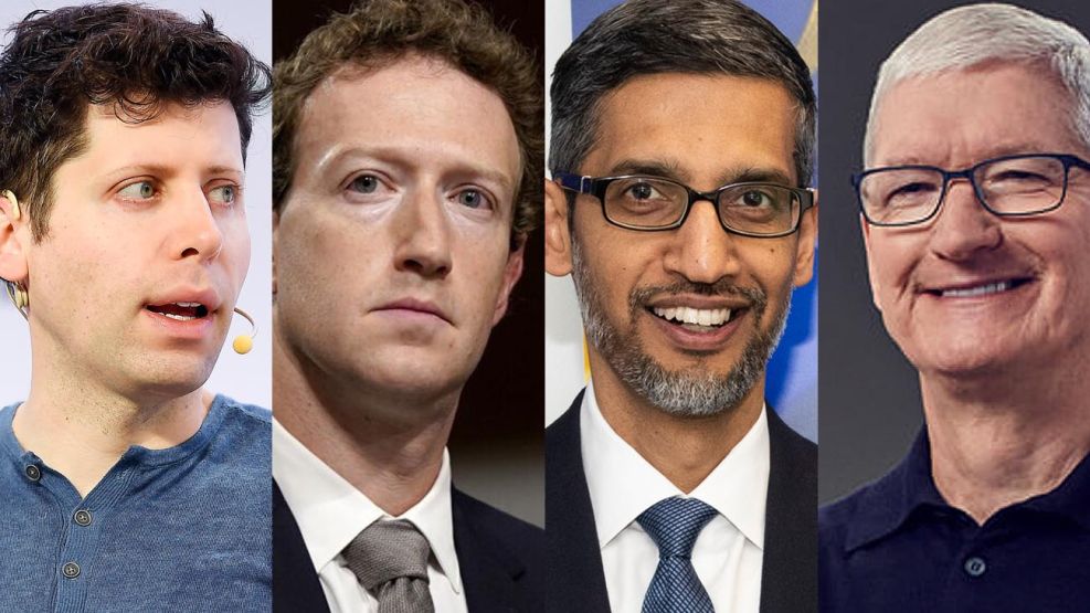 Sam Altman (Open AI), Sundar Pichai (Google), Tim Cook (Apple) y Mark Zuckerberg (Meta)