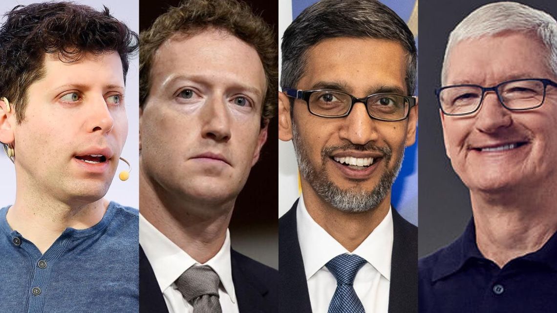 Sam Altman (Open AI), Mark Zuckerberg (Meta), Sundar Pichai (Google), Tim Cook (Apple).