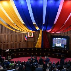 Caryslia Beatriz Rodríguez, habla durante un evento en el edificio de la Corte Suprema de Justicia en Caracas. Foto Juan BARRETO/AFP | Foto:AFP