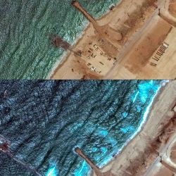 Muestra imágenes satelitales de la sección restante del muelle Trident construido en EE. UU. en la costa de Gaza. Foto AFP | Foto:AFP