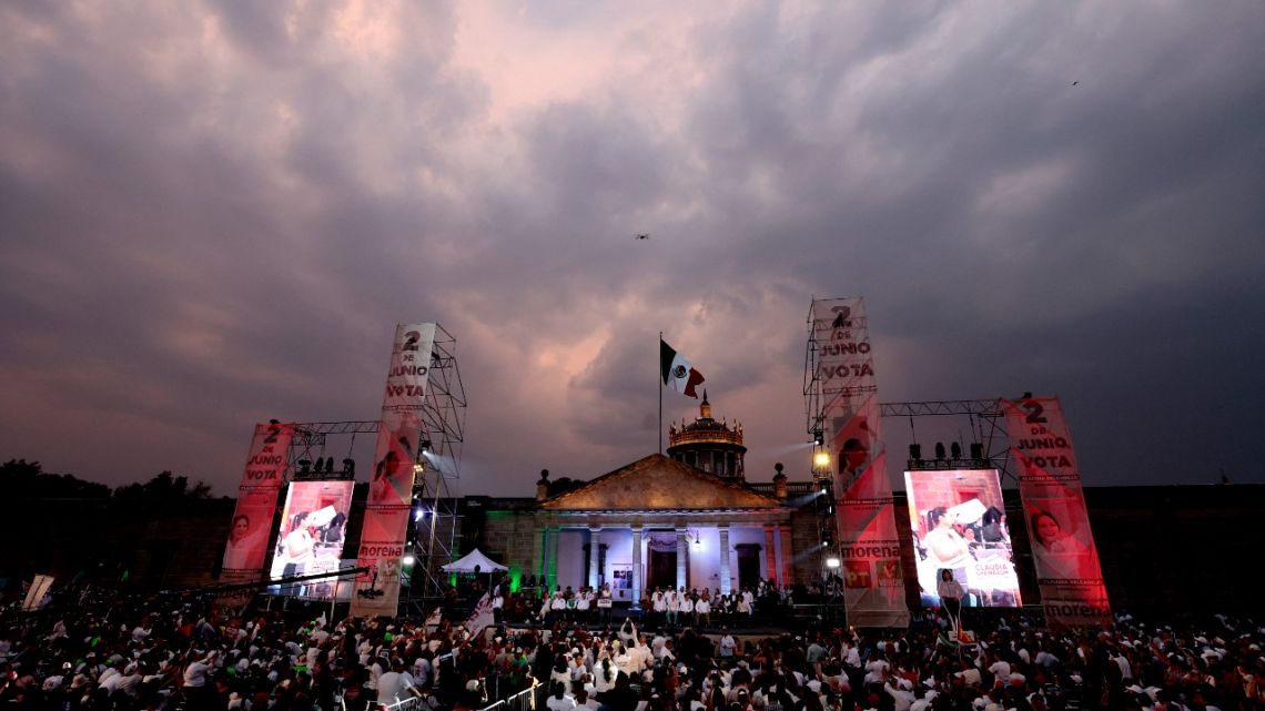 General view of a campaign rally by leftist presidential candidate Claudia Sheinbaum in Guadalajara, Jalisco, Mexico on May 28, 2024.