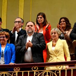 El presidente del partido separatista catalán Esquerra Republicana de Catalunya, Oriol Junqueras, tras la aprobación final de la ley de amnistía durante una sesión plenaria del Congreso en Madrid. Foto JAVIER SORIANO / AFP | Foto:AFP